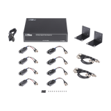 Kit de TRANSCEPTOR ACTIVO DE 8 CANALES / VIDEO+PODER en un solo Cable UTP / 150 metros en 4K, 200 metros en 5 MP/ Envía 36 Vcc y Recibe 12 Vcc / TODO INCLUIDO PARA RACK / Compatible con cámaras HD-TVI/CVI/AHD/CVBS / INSTALACIÓN LIMPIA - SILYMX