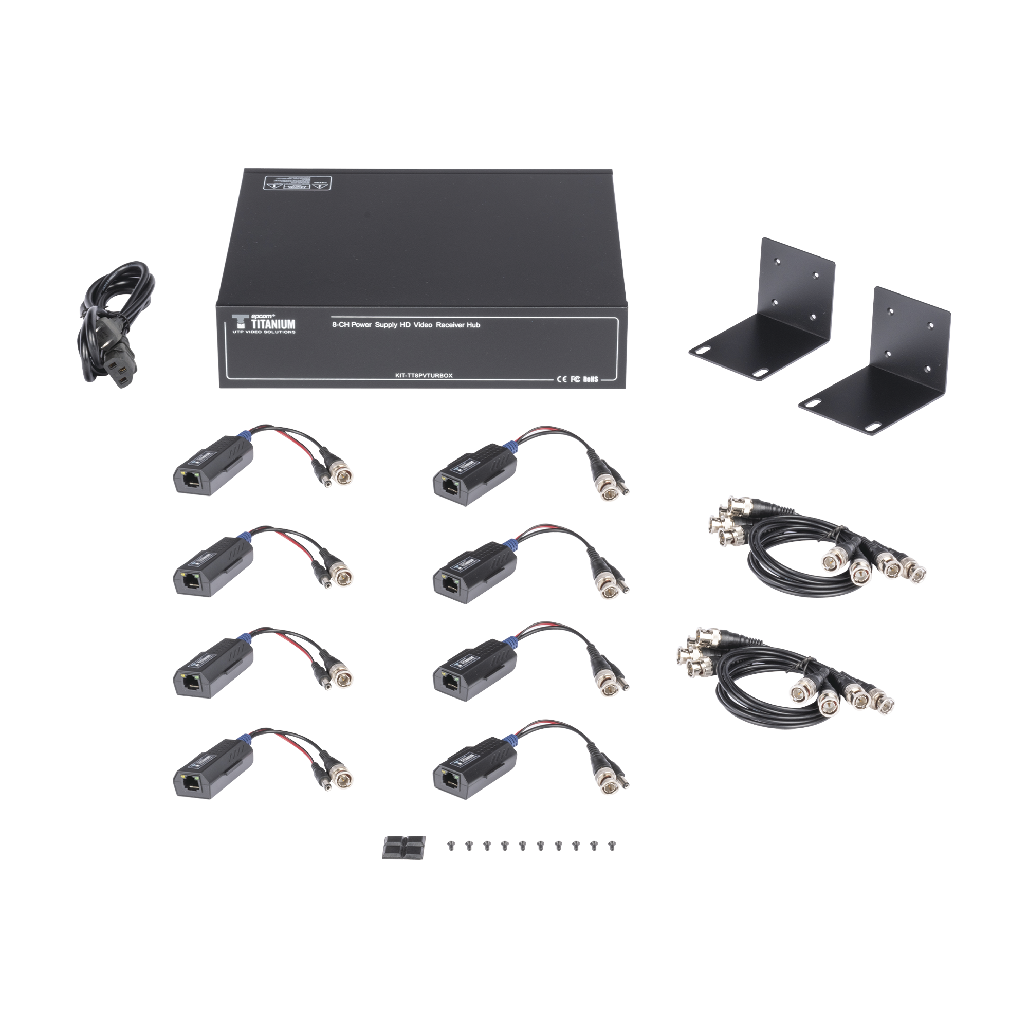Kit de TRANSCEPTOR ACTIVO DE 8 CANALES / VIDEO+PODER en un solo Cable UTP / 150 metros en 4K, 200 metros en 5 MP/ Envía 36 Vcc y Recibe 12 Vcc / TODO INCLUIDO PARA RACK / Compatible con cámaras HD-TVI/CVI/AHD/CVBS / INSTALACIÓN LIMPIA - SILYMX