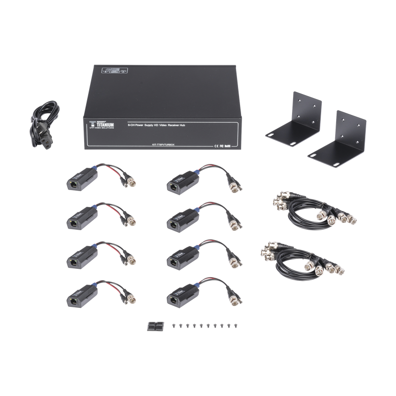 Kit de TRANSCEPTOR ACTIVO DE 8 CANALES / VIDEO+PODER en un solo Cable UTP / 150 metros en 4K, 200 metros en 5 MP/ Envía 36 Vcc y Recibe 12 Vcc / TODO INCLUIDO PARA RACK / Compatible con cámaras HD-TVI/CVI/AHD/CVBS / INSTALACIÓN LIMPIA - SILYMX