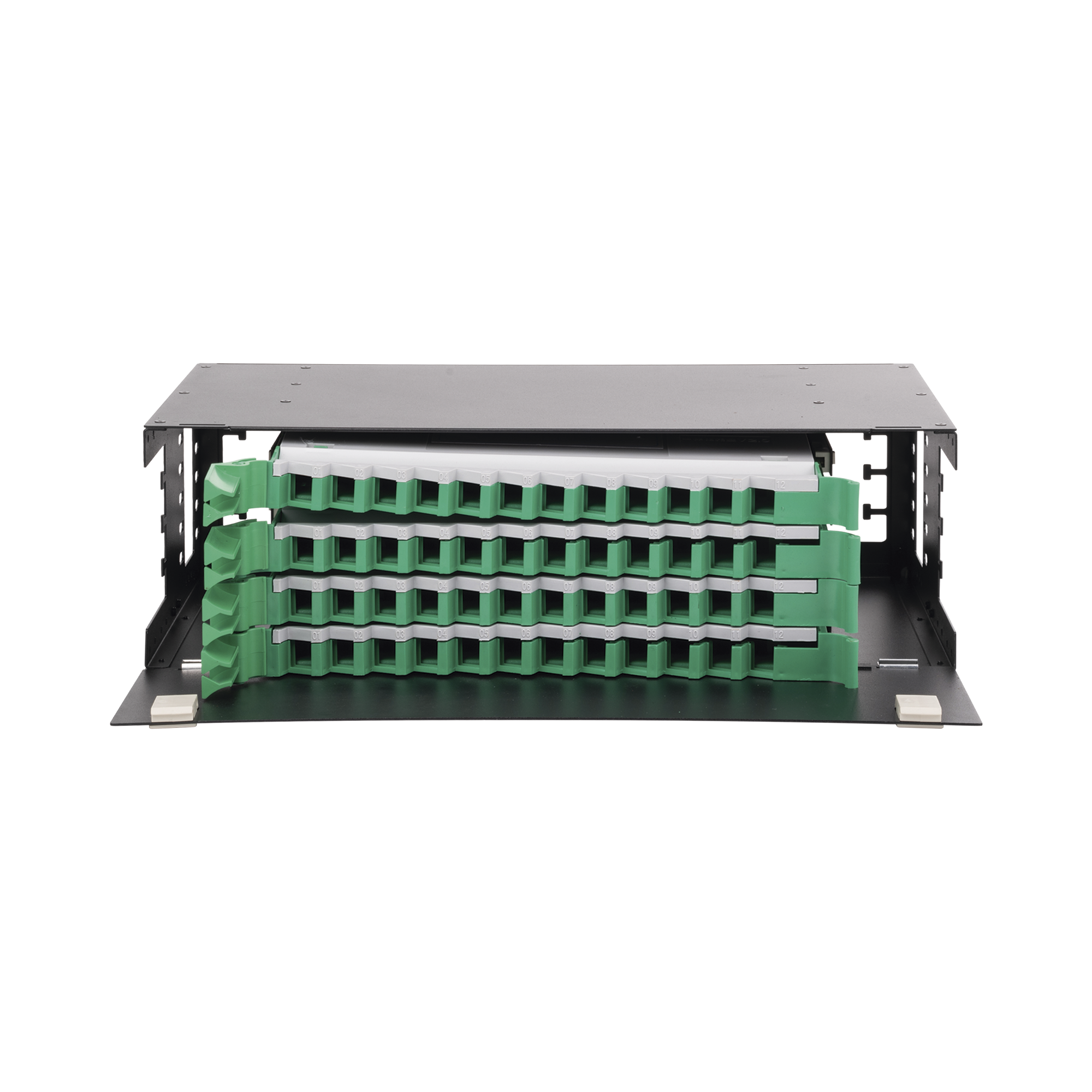 Distribuidor de Fibra Óptica con bandejas deslizables, vacío, 19in, acepta 48 adaptadores "LC Duplex" o "LC Simplex" o 48 "SC" Simplex, 3U - SILYMX