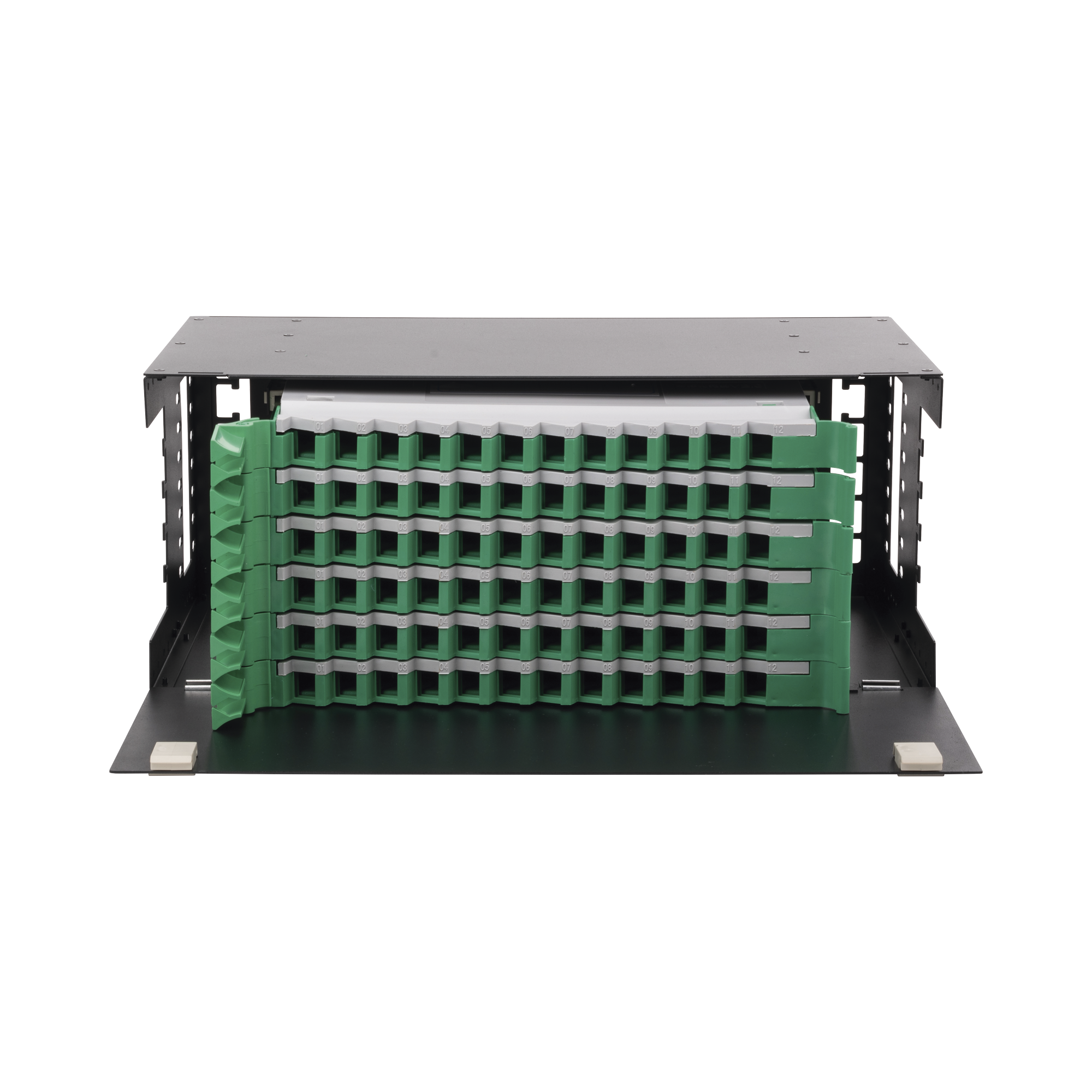 Distribuidor de Fibra Óptica con bandejas deslizables, vacío, 19in, acepta 72 adaptadores "LC Duplex" o "LC Simplex" o 72 "SC" Simplex, 4U - SILYMX