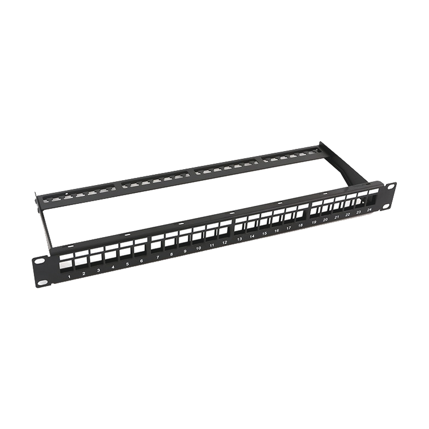 Patch panel modular sin blindaje de 24 puertos, 1U, con barra para organizar cable - SILYMX