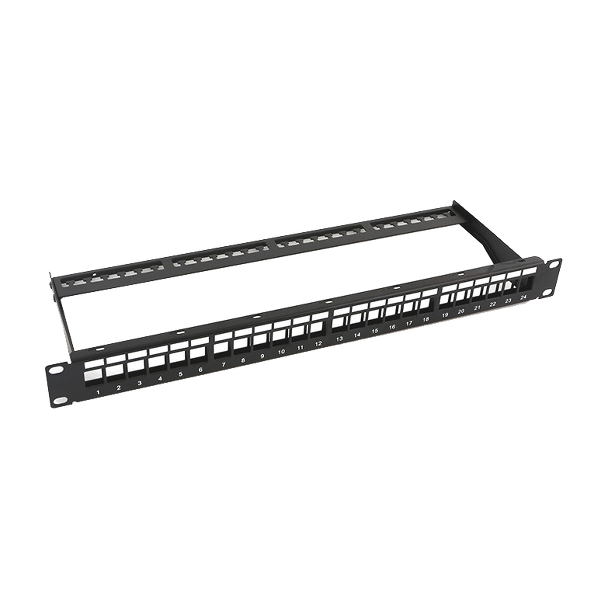 Patch panel modular sin blindaje de 24 puertos, 1U, con barra para organizar cable - SILYMX