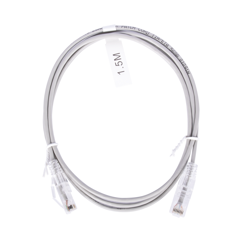 Patch Cord Slim UTP Cat6 - 1.5 m Gris Diámetro Reducido (28 AWG)