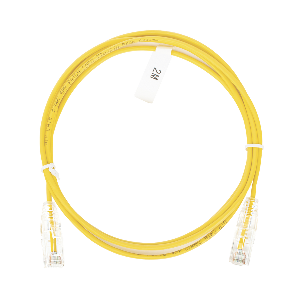 Patch Cord Slim UTP Cat6 - 2 m Amarillo Diámetro Reducido (28 AWG)