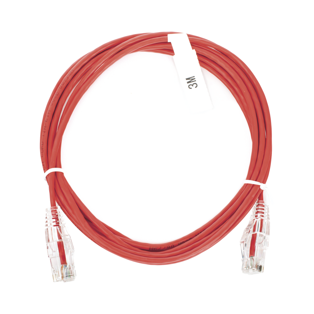 Patch Cord Slim UTP Cat6 - 3 m Rojo Diámetro Reducido (28 AWG)