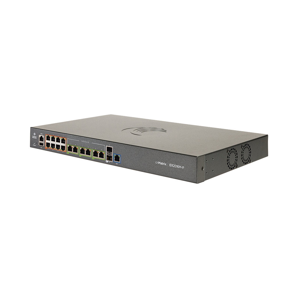Switch PoE cnMatrix EX2016M-P de 16 puertos (8x 802.3af/at Gigabit, 6x 802.3bt 2.5 Gigabit, 2x SFP+), Capa 3, 240 W, gestión en la nube