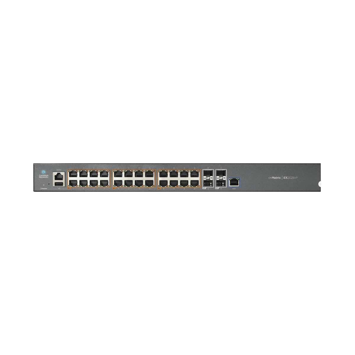 Switch cnMatrix EX2028-P capa 3 de 28 puertos (24 PoE Gigabit 802.3af/at, 4 SFP+) administración desde la Nube (MX-EX2028PxA-U) - SILYMX