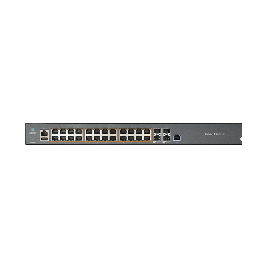 Switch cnMatrix EX2028-P capa 3 de 28 puertos (24 PoE Gigabit 802.3af/at, 4 SFP+) administración desde la Nube (MX-EX2028PxA-U) - SILYMX