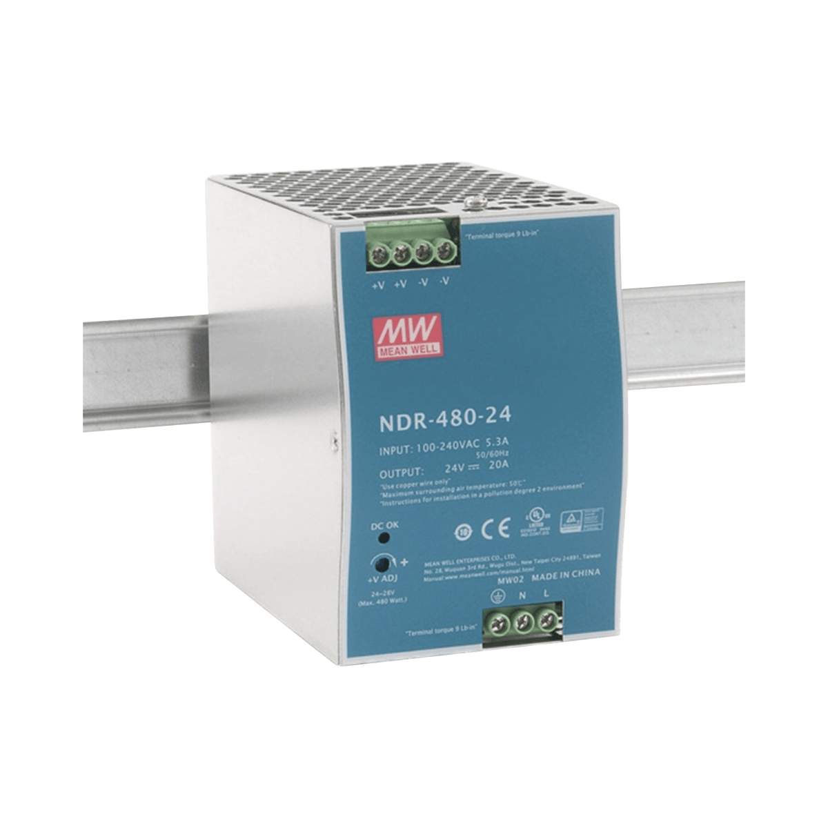 Fuente de Poder Industrial de 480W, salida 24 VCD, para montaje en Riel Din - SILYMX