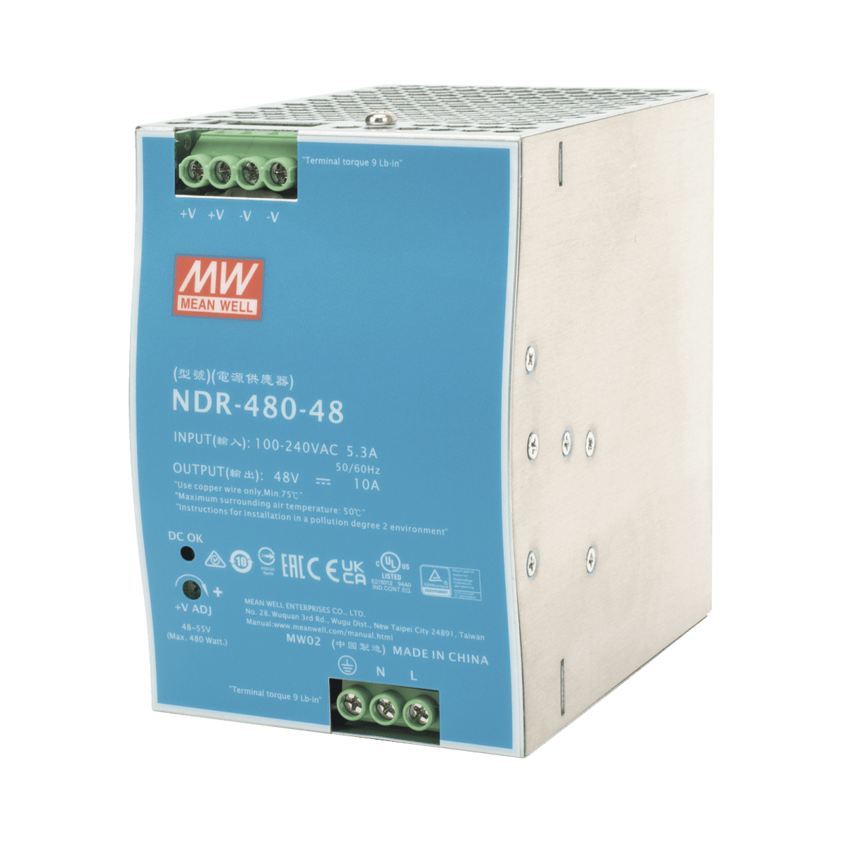 Fuente de Poder Industrial de 480W, salida 48 VCD, para montaje en riel Din - SILYMX