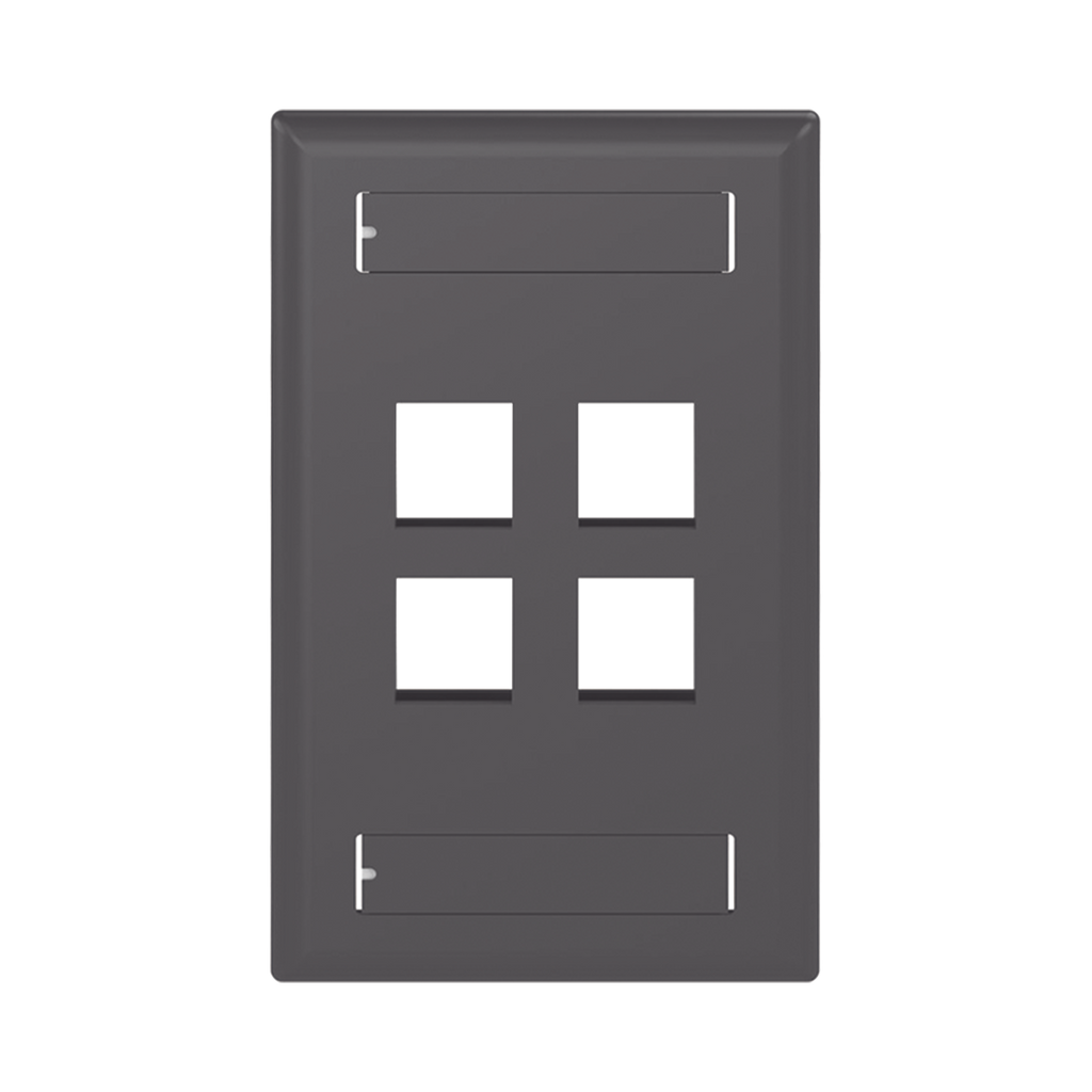 Placa de Pared Vertical Salida Para 4 Puertos Keystone Con Espacios Para Etiquetas Color Negro