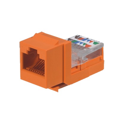 Conector Jack Estilo Leadframe Tipo Keystone Categoría 5e de 8 posiciones y 8 cables Color Naranja - SILYMX