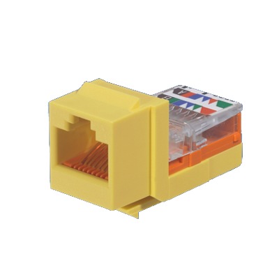 Conector Jack Estilo Leadframe Tipo Keystone Categoría 5e de 8 posiciones y 8 cables Color Amarillo - SILYMX