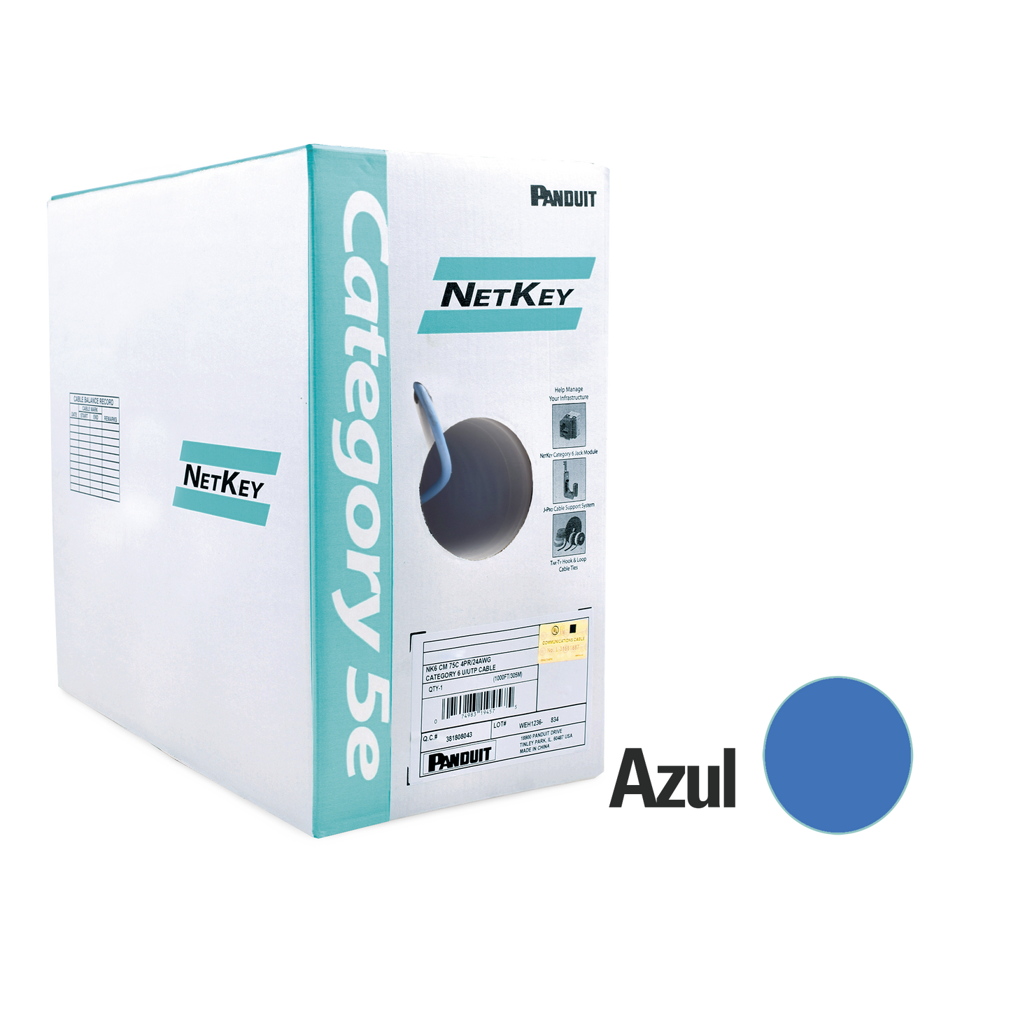 Bobina De Cable Utp 305 M. De Cobre Netkey Azul Categoría 5E (24 Awg) Pvc (Cm) De 4 Pares - SILYMX