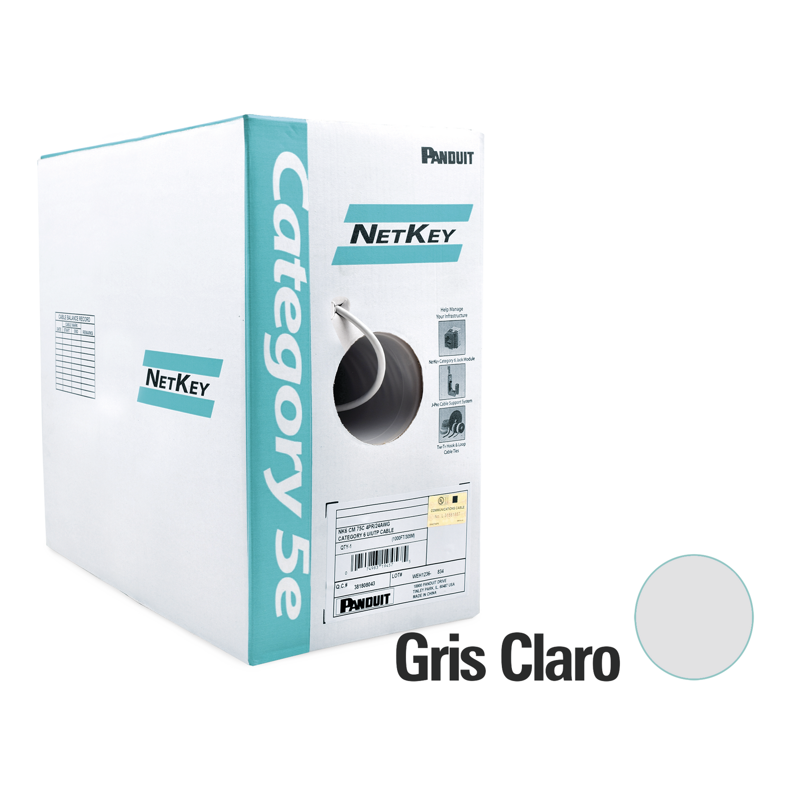 Bobina de Cable UTP 305 m. de Cobre NetKey Gris Claro Categoría 5e (24 AWG) PVC (CM) de 4 pares - SILYMX