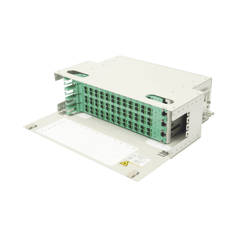 Distribuidor de Fibra Óptica para 96 empalmes, con 96 acopladores SC/APC y 96 pigtails, 19", 4 UR - SILYMX