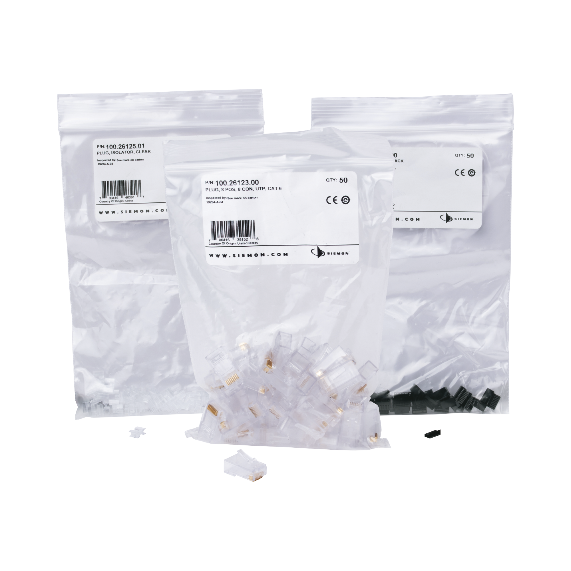 Plug RJ45 Cat6 Para Cable UTP Calibre 23 a 26 AWG Chapado en Oro de 50 micras Bolsa con 50 piezas - SILYMX