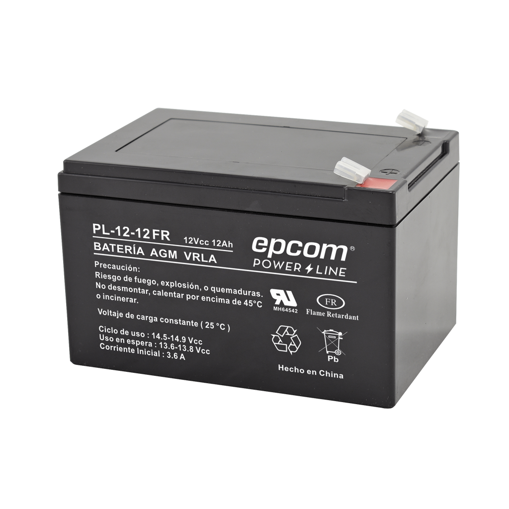 Batería de Respaldo UL 12V 12 Ah Tecnología AGM-VRLA Retardante flama Alarmas de intrusión Incendio CCTV Ups No break Terminales tipo F2 PL-12-12-FR - SILYMX