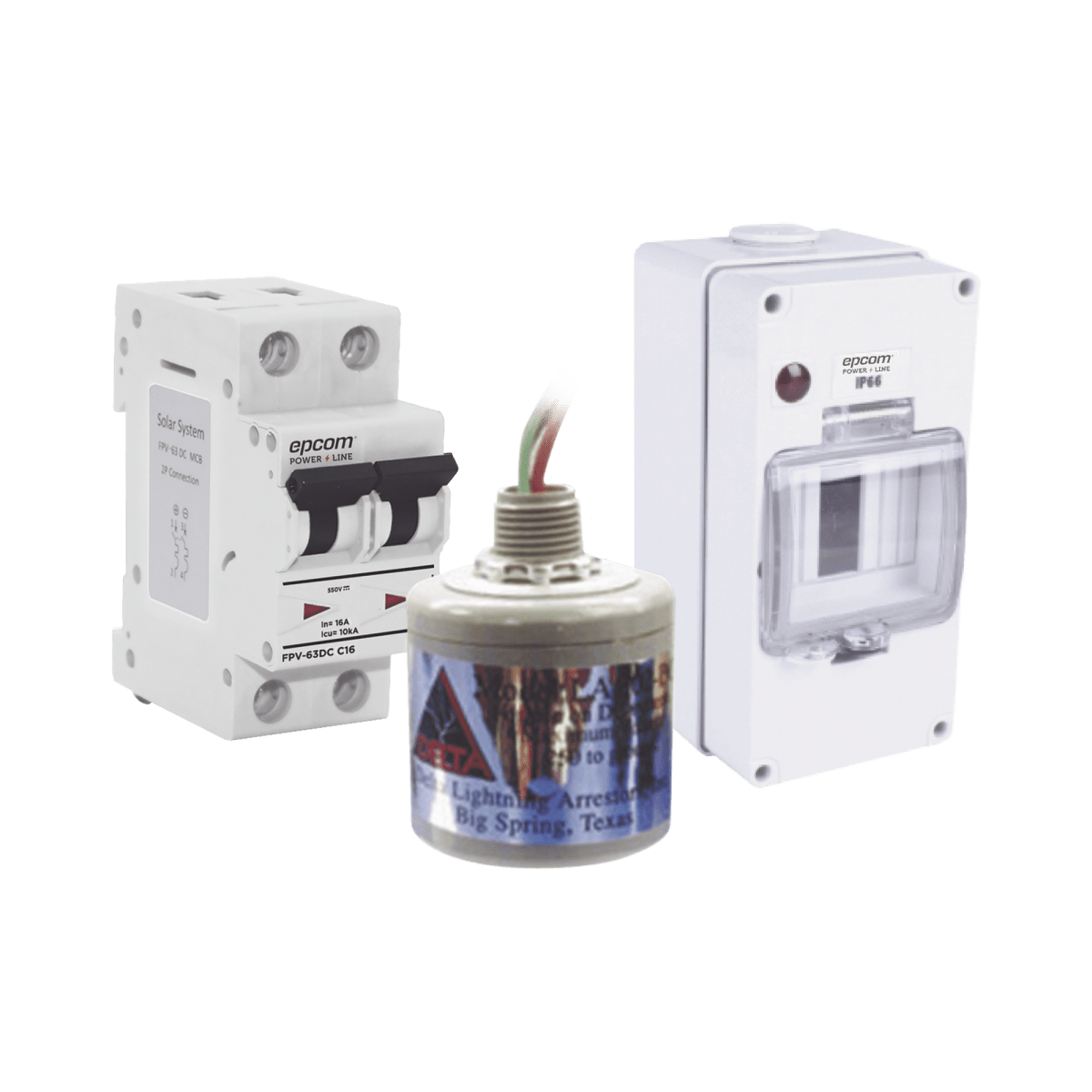 Kit de Centro de Carga Para Corriente Directa, Breaker de hasta 800 Vcd de 16 A con Supresor de Descargas Atmosféricas. - SILYMX