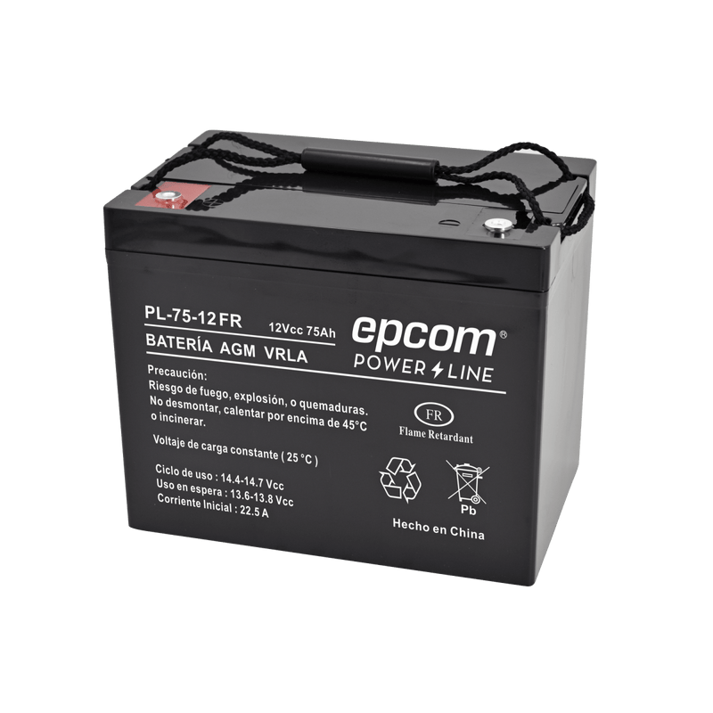 Batería de respaldo / UL / 12V @ 75 Ah / Tecnología AGM-VRLA / Retardante a la flama/ Uso en: Alarmas de intrusión / Incendio / Control de acceso / CCTV / Aplicaciones multipropósito / Terminales tipo F1. - SILYMX