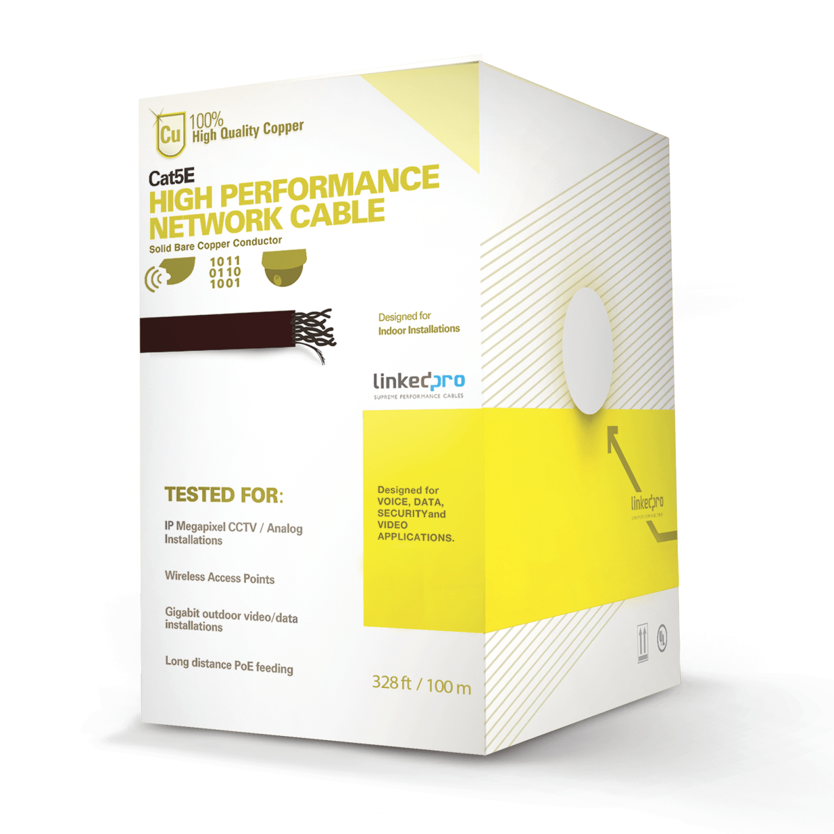 Cable Cat5e de alto rendimiento, con certificaciones ETL, UL, con garantía de 25 años, color gris, de 100 m ( 328 ft ) para aplicaciones en CCTV, redes de datos. Uso interior - SILYMX