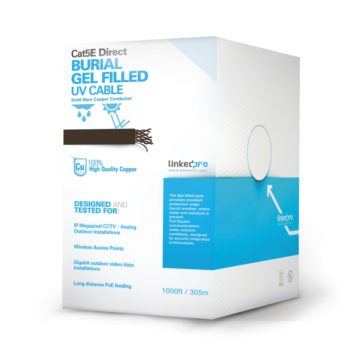 Bobina de cable Cat5E LinkedPro con gel intemperie doble forro color negro 305 m PRO-CAT-5E-GELX - SILYMX