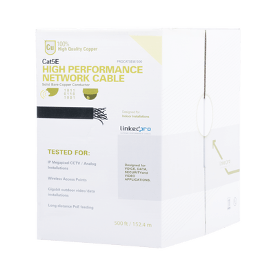 Cable Cat5e de alto rendimiento certificaciones ETL, UL, con garantía de 25 años, de 500 ft ( 152.5 m ) de color Blanco, para aplicaciones en video vigilancia, redes de datos. Uso Interior - SILYMX
