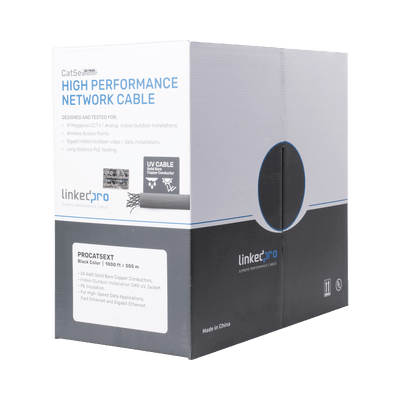 Bobina de cable de 305 m, Cat5e , FTP, blindado, color negro, UL, para aplicaciones en video vigilancia, redes de datos. Uso en Intemperie - SILYMX