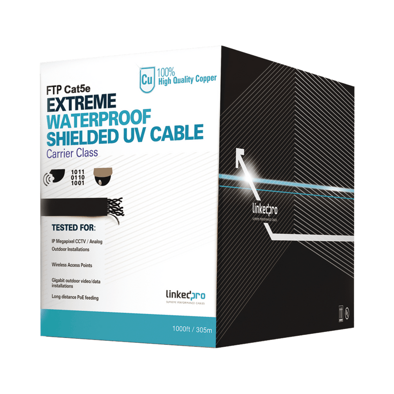 Bobina de cable Cat5e Linkedpro intemperie sin blindar 100% Cobre 305 Metros color Negro PRO-CAT5-EXT-LITE - SILYMX