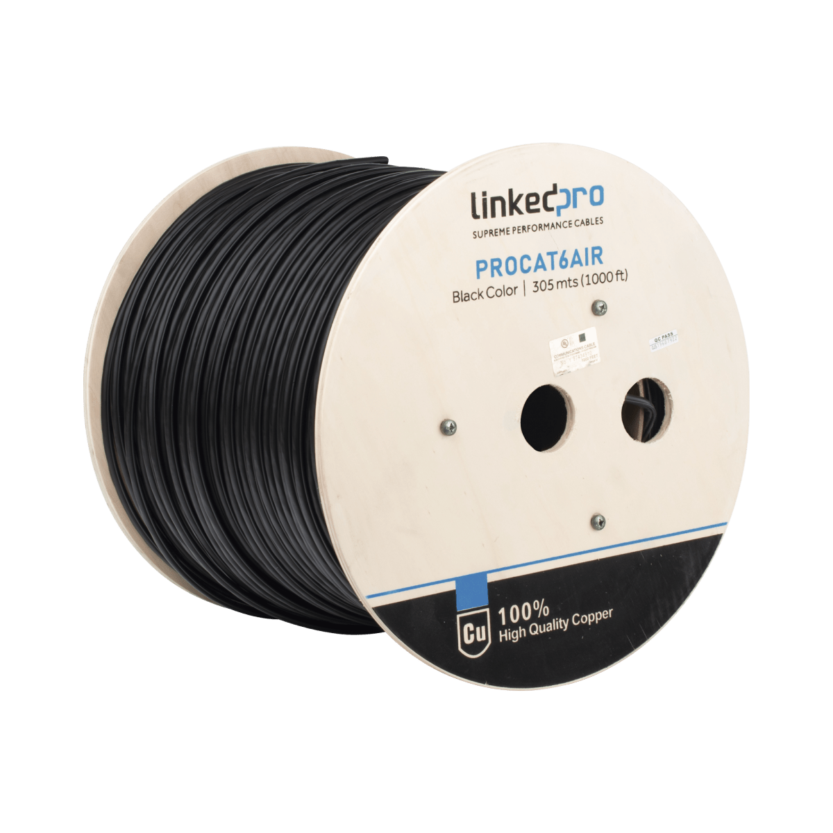 Bobina de cable FTP con Mensajero de Acero Cat6+ 23 AWG Uso en Intemperie y aplicaciones Aéreas Negro 305 Metros PRO-CAT-6-AIR - SILYMX
