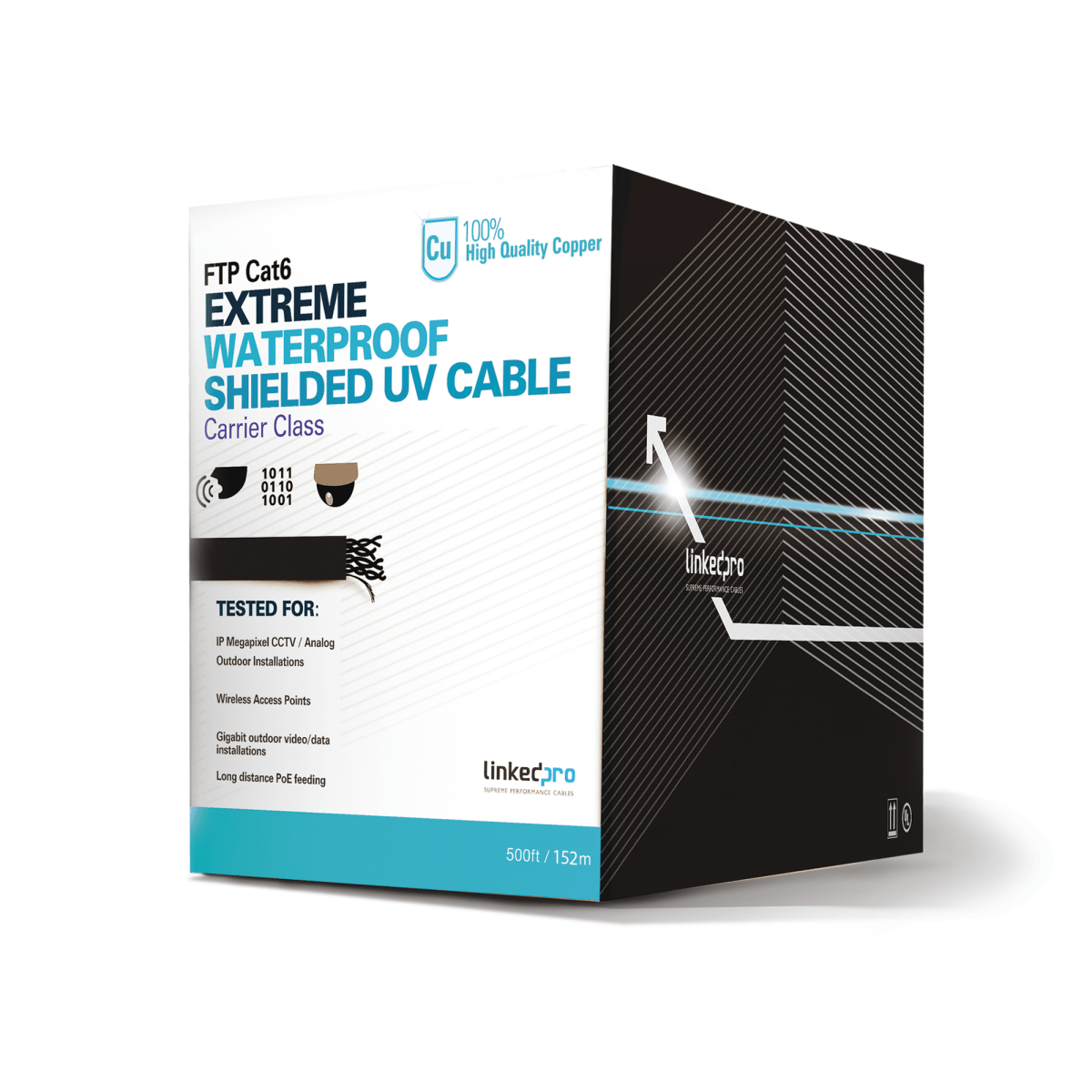 Bobina de 152.5 metros Cat6+ CALIBRE 23 Exterior Blindado tipo FTP Para Climas Extremos, UL para aplicaciones de video vigilancia y redes de datos. Para uso en Intemperie - SILYMX