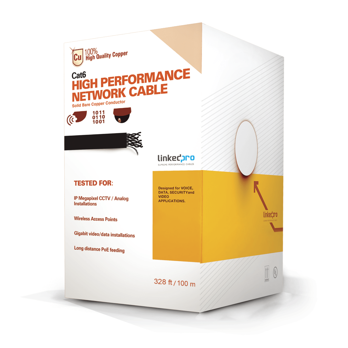 Cable Cat6+ CALIBRE 23 ALTO RENDIMIENTO, ETL,UL, con garantía de 25 años, color azul, de 100 metros, super flexible, para aplicaciones de CCTV, video HD, y redes de datos - SILYMX