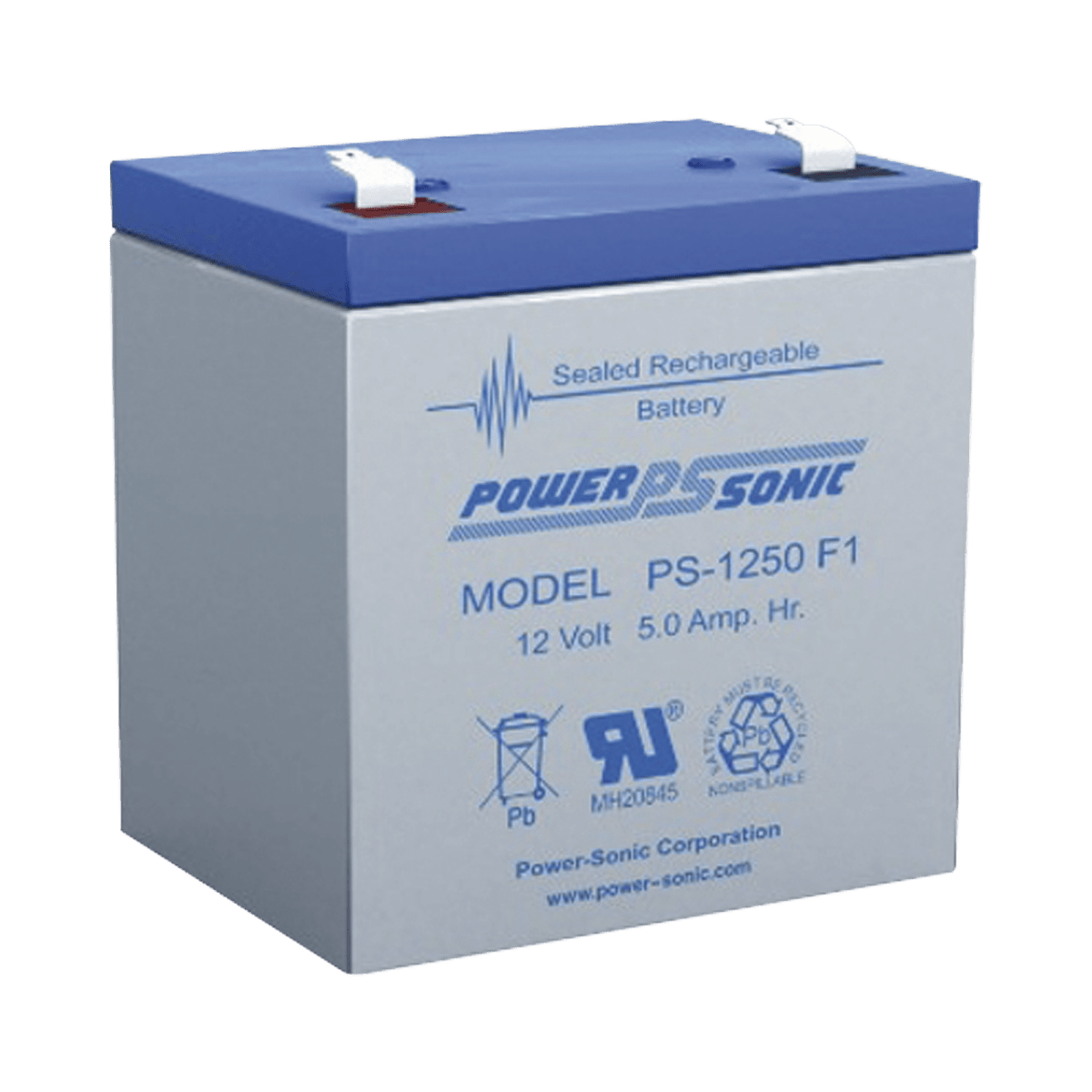 Batería POWER SONIC 12V 5AH Para Respaldo Tecnologías AGM/VRLA 5 Años Vida Útil Terminales F1 Reconocida UL PS-1250-F1 - SILYMX