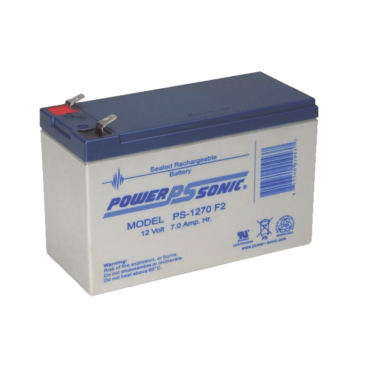 Batería de Respaldo POWER SONIC UL de 12V 7AH Terminales Tipo F2 PS-1270-F2 - SILYMX