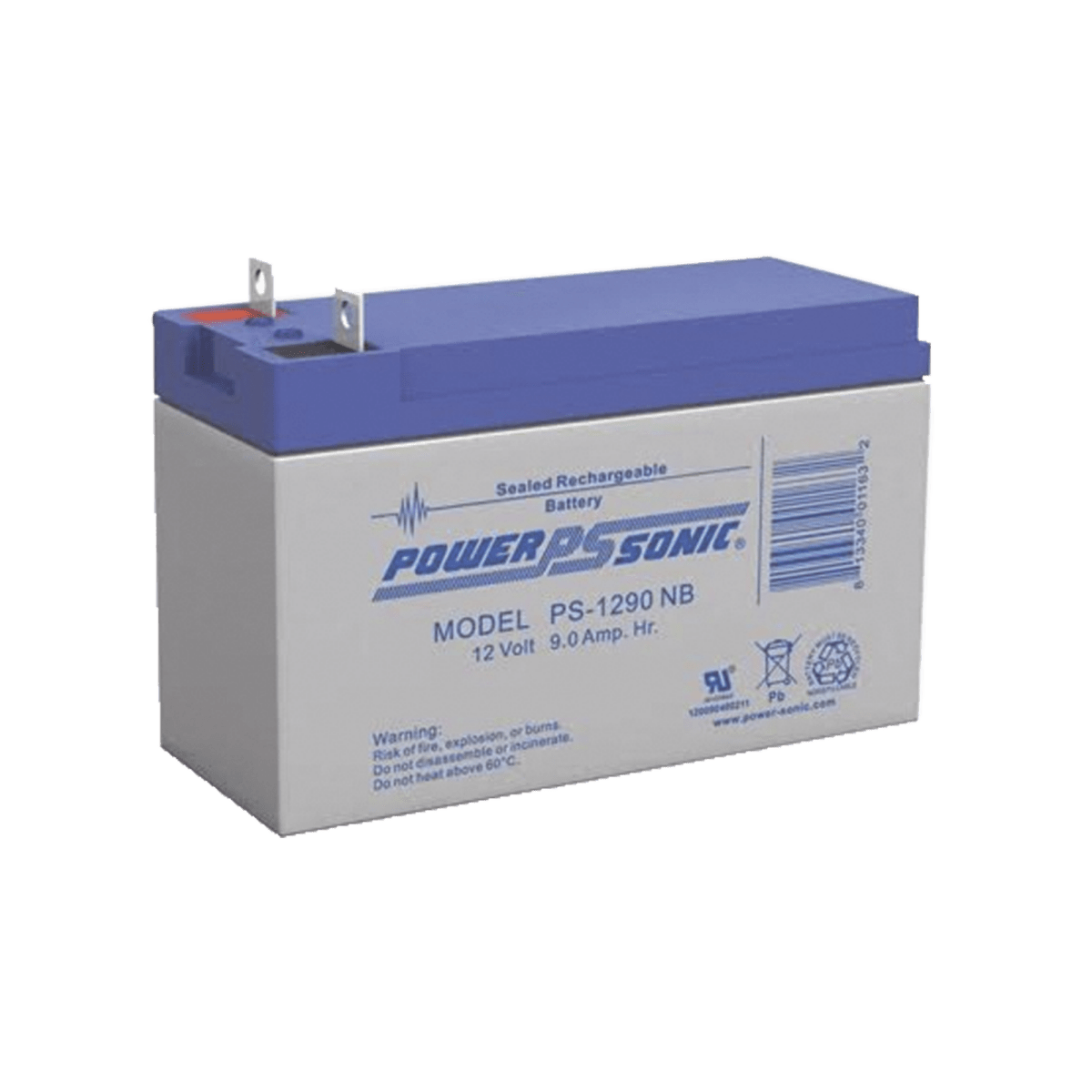 Batería Powersonic AGM Ácido de Plomo Sellada Recargable 12V 9AH 5 Años Vida Útil Terminales tipo NB Reconocida UL PS-1290-NB - SILYMX