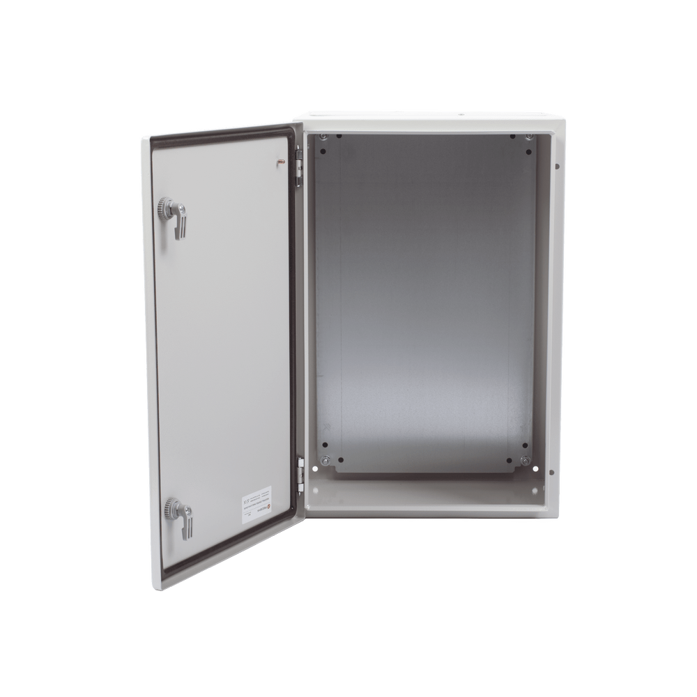 Gabinete de Acero IP66 Exterior 400 x 600 x 250 mm Placa Trasera Interior Metálica y Compuerta Inferior Atornillable Chapa y Llave T PST-4060-25A - SILYMX
