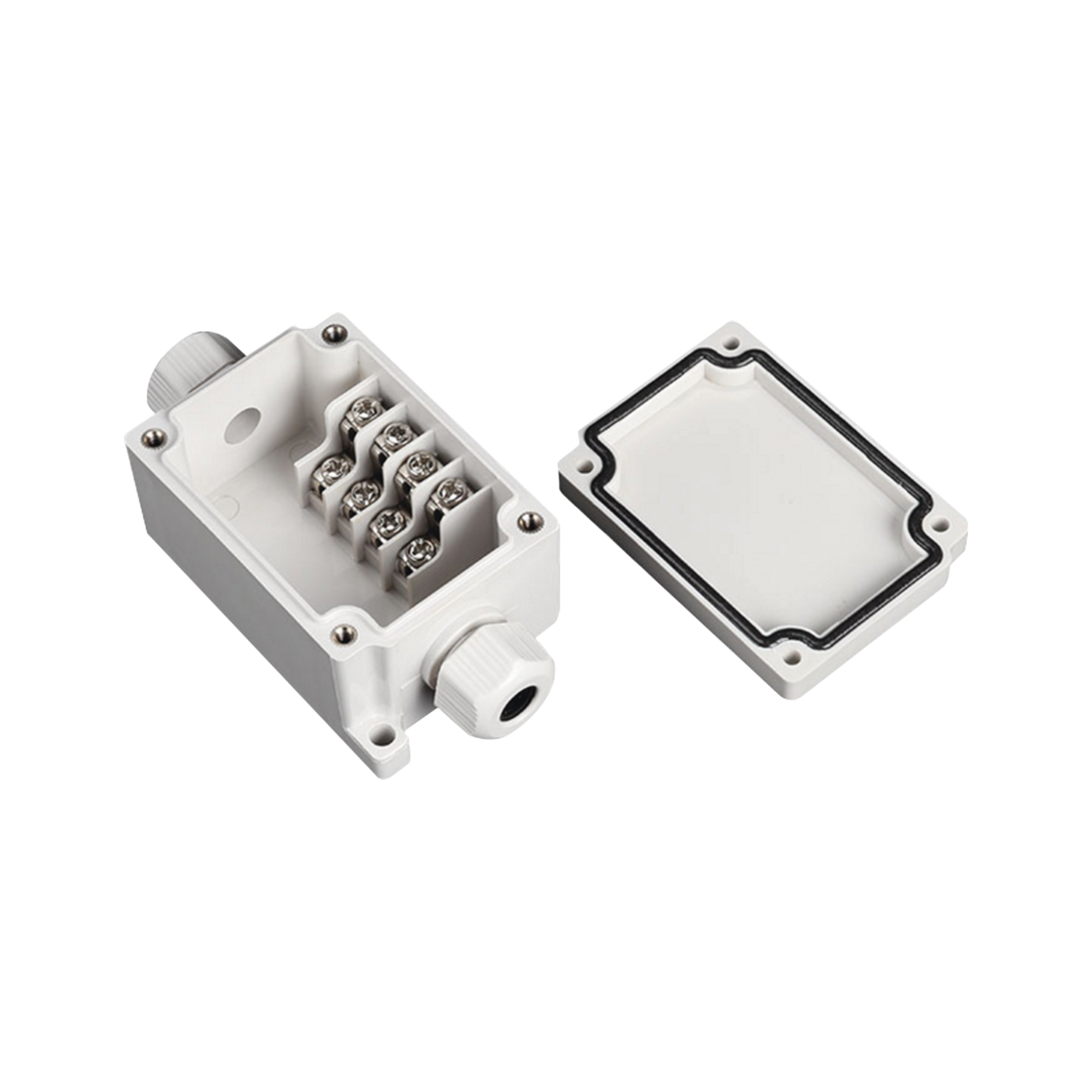 Caja de Conexión Exterior con Conexión Lateral para 4 Líneas (doble tornillo) Incluye Glándulas - SILYMX