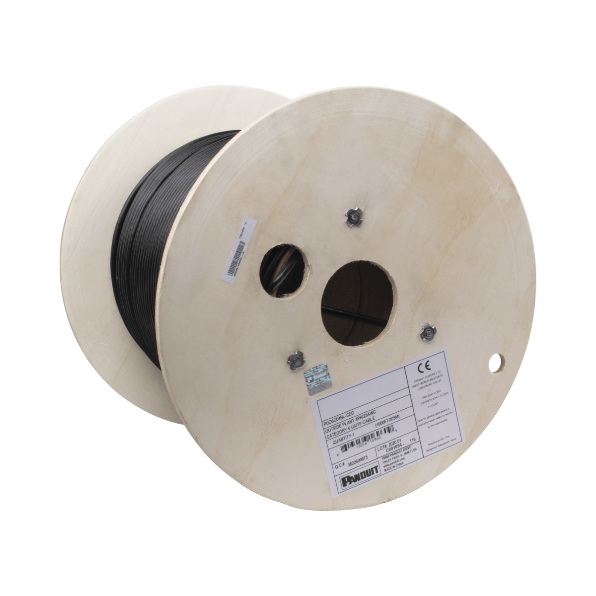 Bobina de Cable UTP de 4 Pares, PanNet, Para Exterior con Gel, Cat6 (23 AWG), Industrial para Climas Extremos, Color Negro, 305m - SILYMX