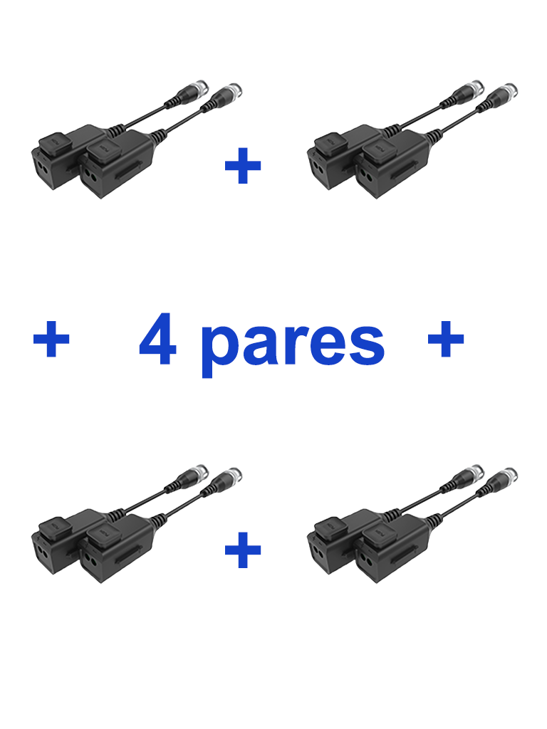 UTEPO UTP101PHD6PAK4 - 4 Pares de transceptores pasivos HD / Diseño para empalmes ordenados / Distancias CVI 720p a 300M / 1080p A 250M / 4 MP A 200M / 4K A 150M - SILYMX