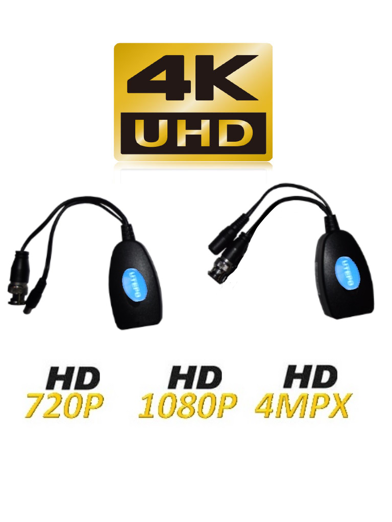 UTEPO UTP101PVHD12 - Par transceptores de video HDCVI / TVI / A HD / CVBS / Transmision de energia / 300M A 720p / 250M A 2 MP / 4 MP / 150M A 4K