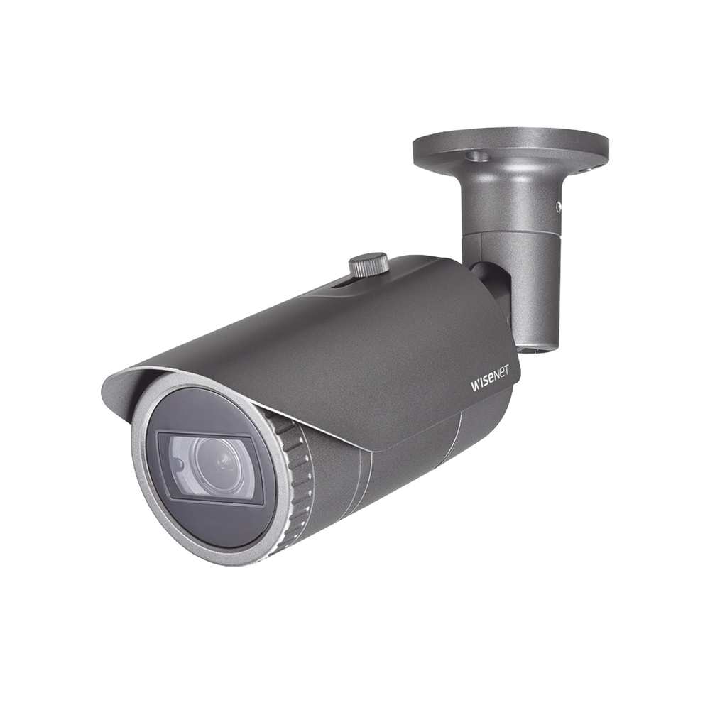 Cámara IP Tipo Bala Hanwha Techwin Wisenet Antivandálica 2 Megapíxel Lente Varifocal 3.2 - 10mm IR 30M WDR 120db IP66 H.265 & WiseStream - SILYMX