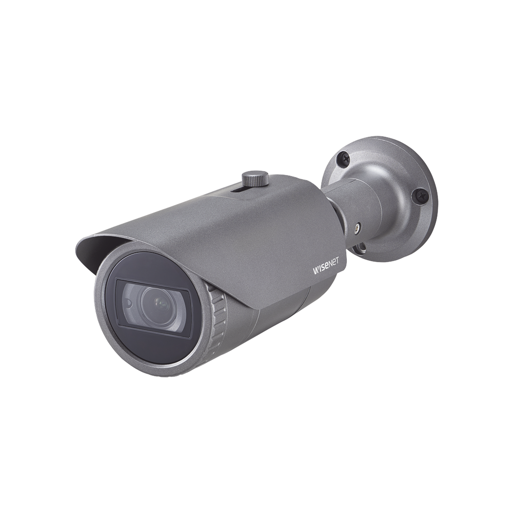 Cámara IP Tipo Bala Hanwha Techwin Wisenet Antivandálica 2 Megapíxel Lente Varifocal 3.2 - 10mm IR 30M WDR 120db IP66 H.265 & WiseStream - SILYMX