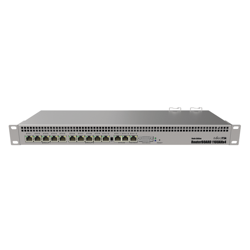 RB1100AHx4 Dude Edition, 13 Puertos Gigabit, Almacenamiento M.2 60GB para Base de Datos Dude - SILYMX