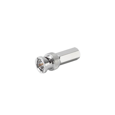 Conector BNC Macho de Ensamble Roscable (Hex.) en Sentido de las Manecillas de Reloj para Cable Coaxial RG-59/U, Níquel/ Oro/ Delrin. - SILYMX