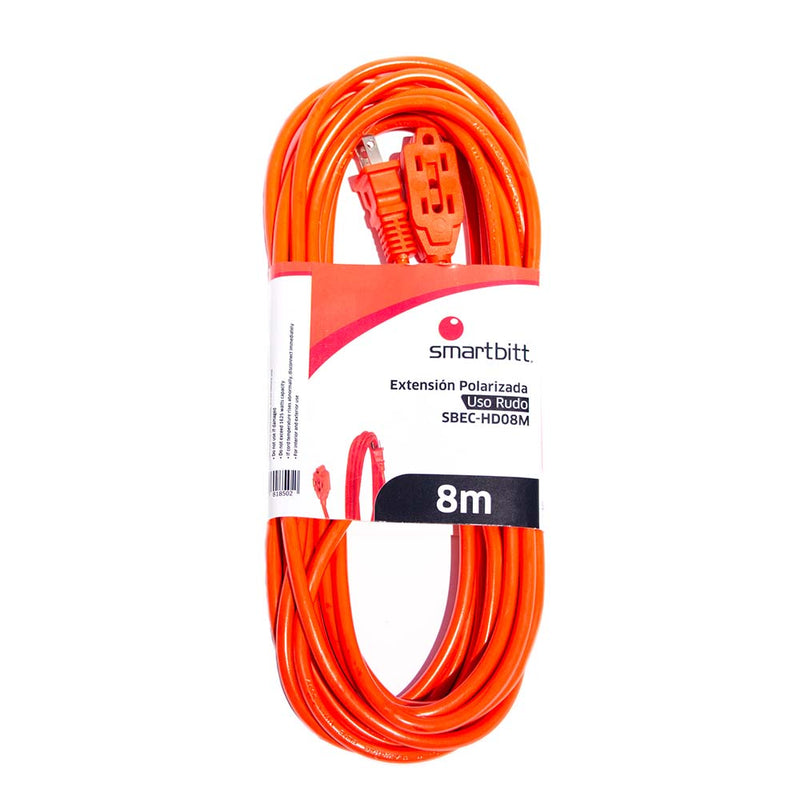 Extensión Smartbitt SBEC-HD08M - 3 Contactos - 8m - Uso Rudo - Naranja - SILYMX