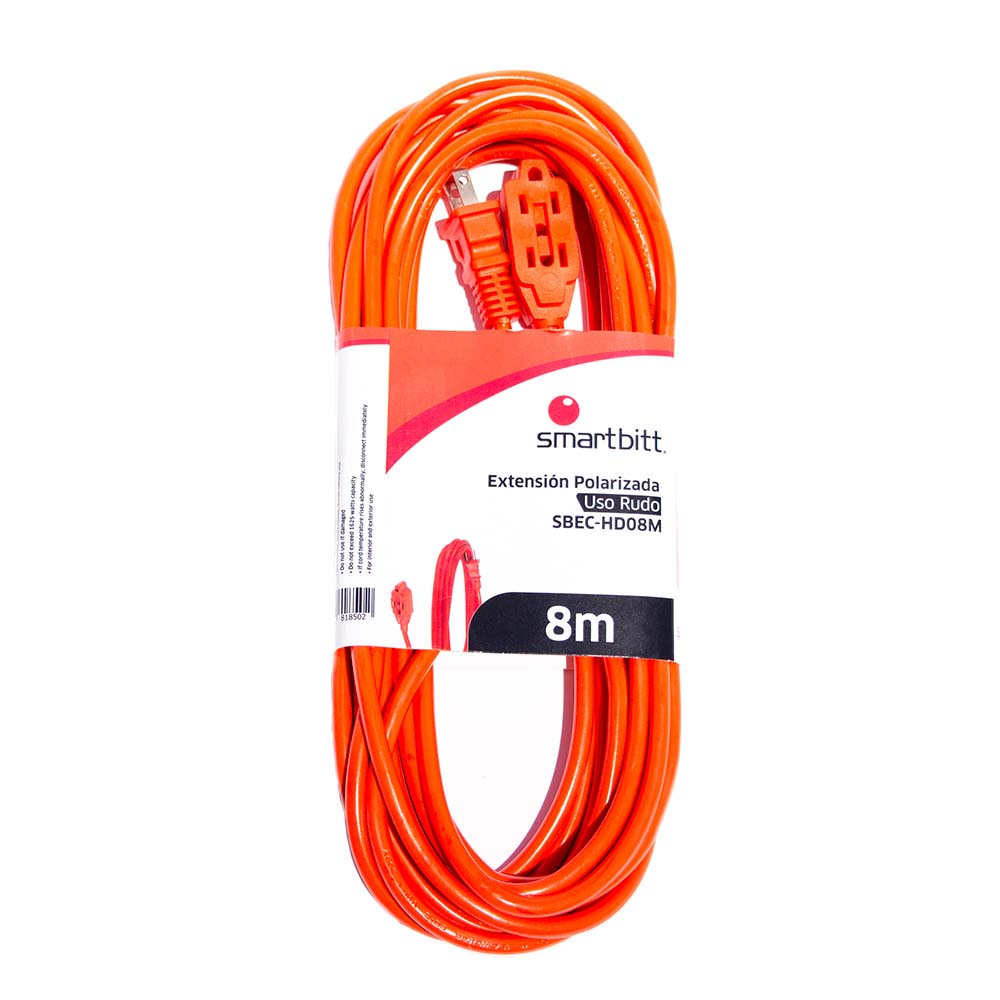 Extensión Smartbitt SBEC-HD08M - 3 Contactos - 8m - Uso Rudo - Naranja