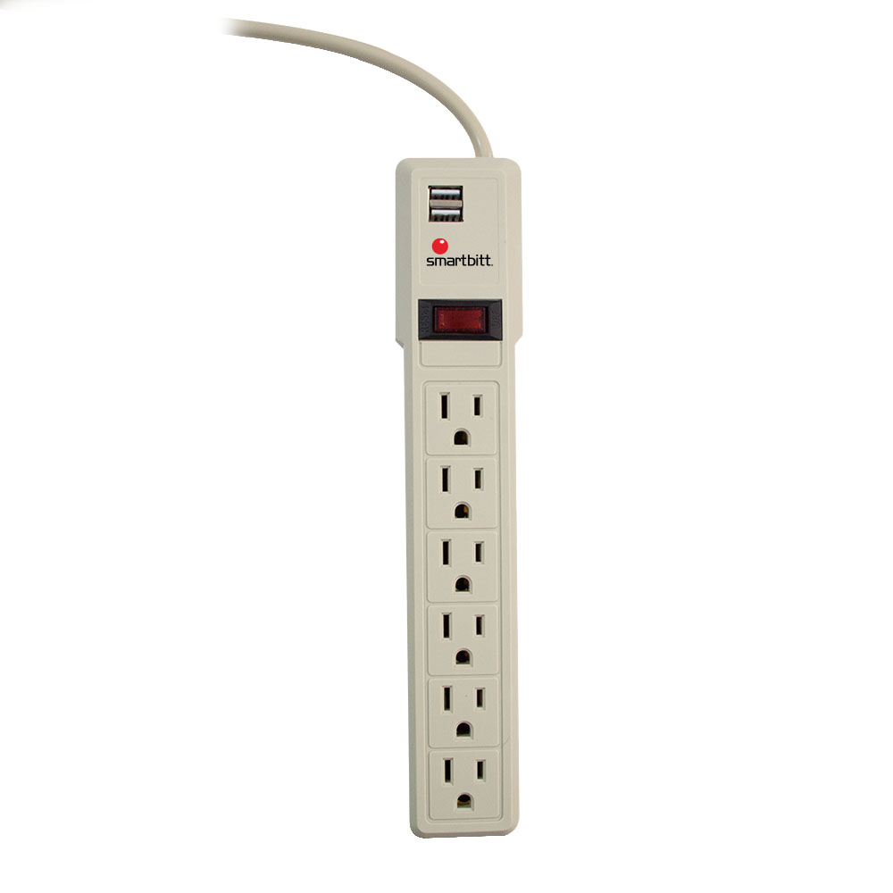 Smartbitt Supresor de Picos SBSS-550J6USB 6 salidas 2 Puertos USB 1A 550 Joules - SILYMX