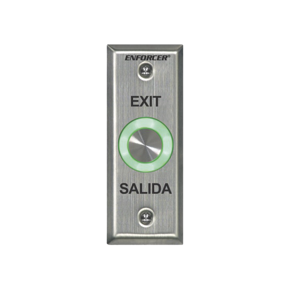 Botón de salida con aro iluminado color verde y rojo / IP65 / Buzzer / función toggle (enclavado) / Función temporizado / dos salidas de contacto NC/NO/ placa de acero inoxidable