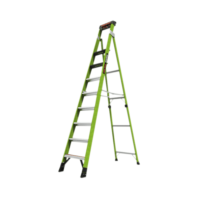 Escalera de 3.05 m Capacidad máxima de 170 Kg, inclinada, de fibra de vidrio con almohadilla de pared giratoria. - SILYMX